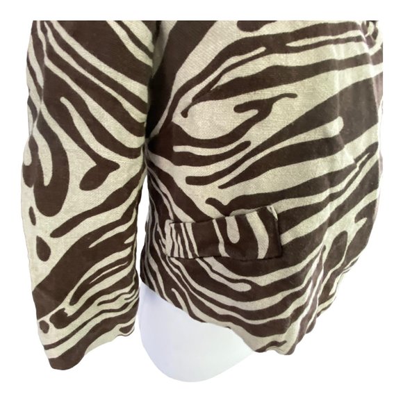 Michael Kors Brown & Tan Animal Zebra Print Swing Linen Cropped Jacket Size 4 - Picture 3 of 9